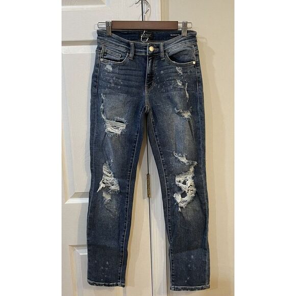 Judy Blue Denim - Judy‎ Blue Bleach Splatter Boyfriend Fit Jeans Sz 1 Distressed